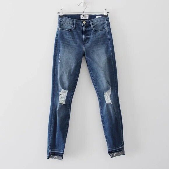 FRAME DENIM "LE HIGH SKINNY" Jeans w/ Stagger Split Hem In "HERMITAGE RD" Sz 26 - Picture 4 of 5